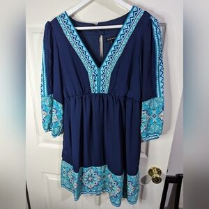 As U Wish blue V neck Mini dress boho size medium